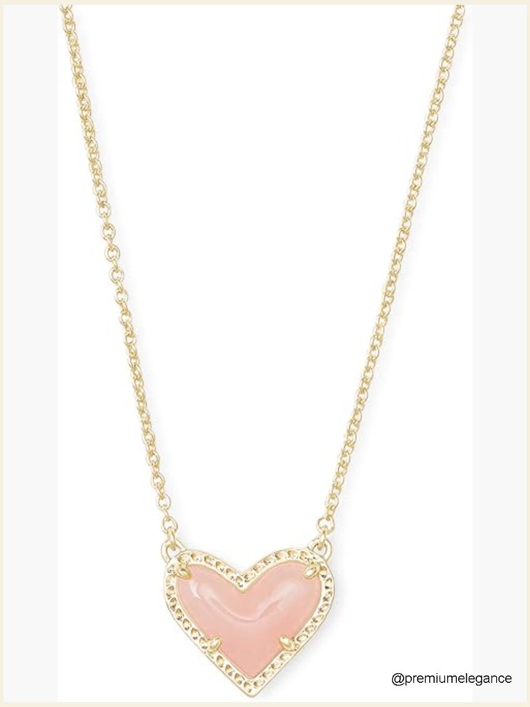 Kendra Scott Ari Heart Pendant Necklace Gold Rose Quartz